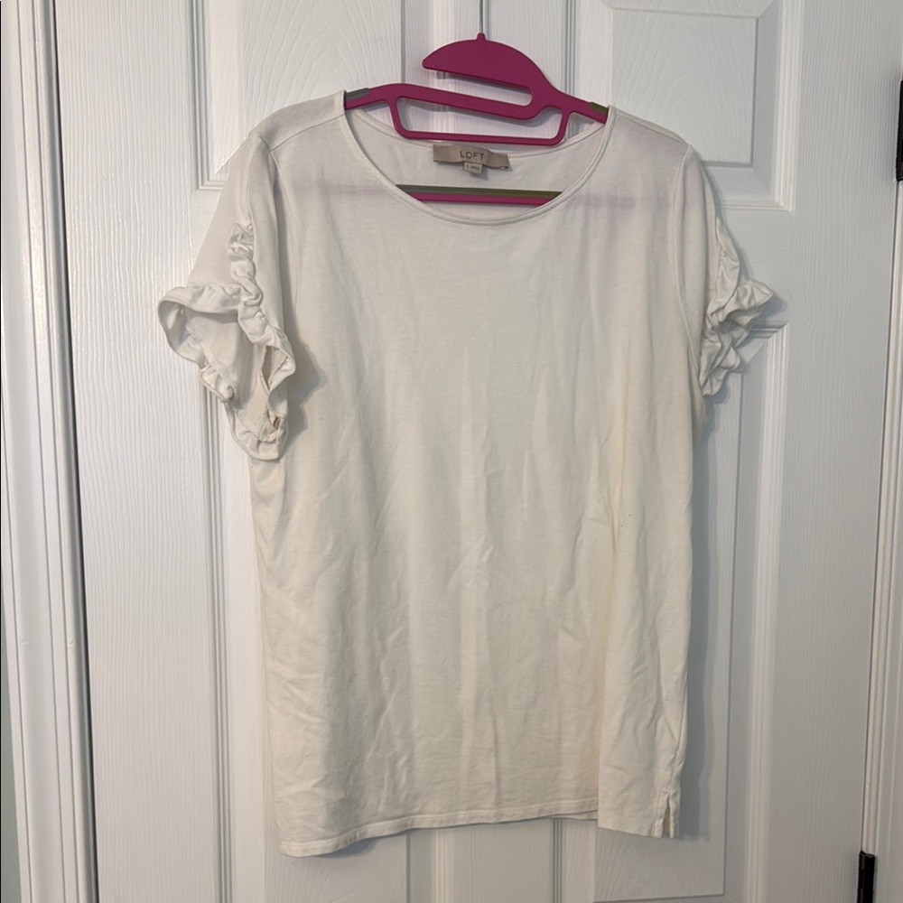 LOFT Women's White Ruffle Sleeve Top